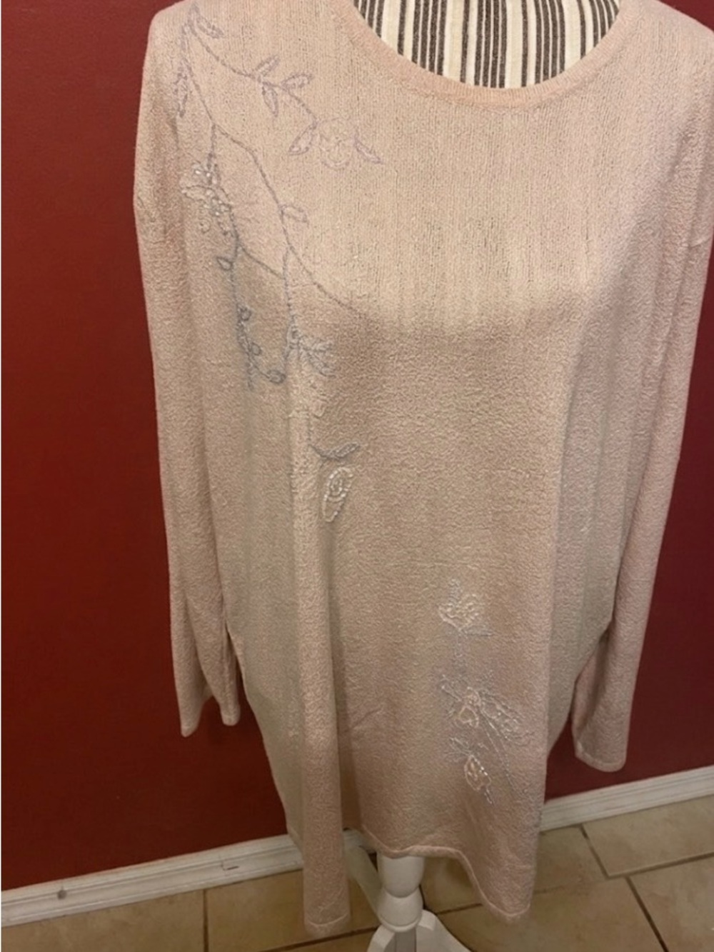 BICE Women’s Light Beige Embroidered Long Sleeve Top size 2X